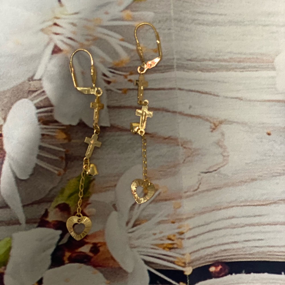 Cross with heart earrings